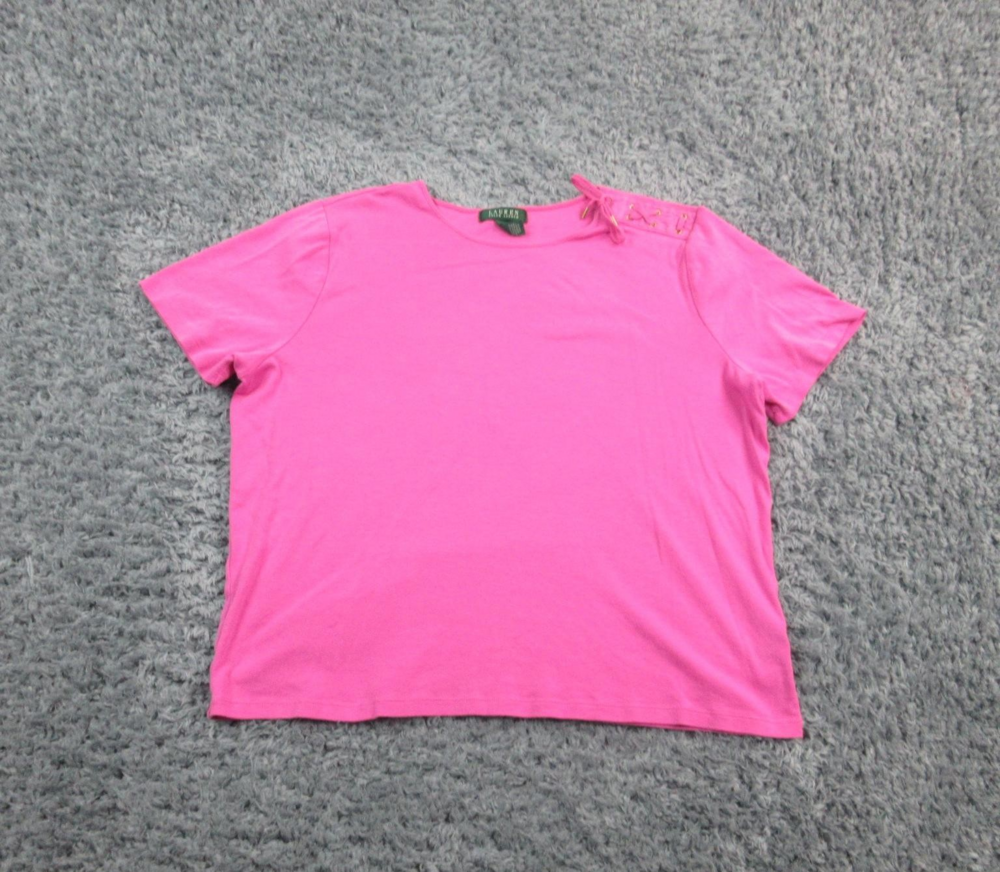 Lauren Ralph Lauren Shirt Womens 2X Lace Up Shoulder Short Sleeve Top Plus Size